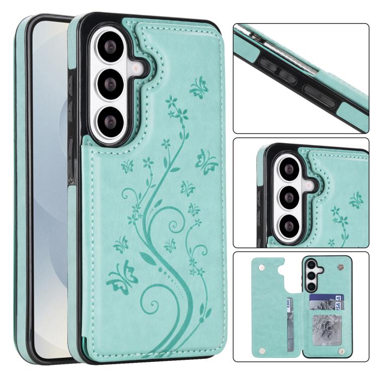 For Samsung Galaxy S26 5G Double Buckle Butterfly Embossing PU Phone Case(Green)