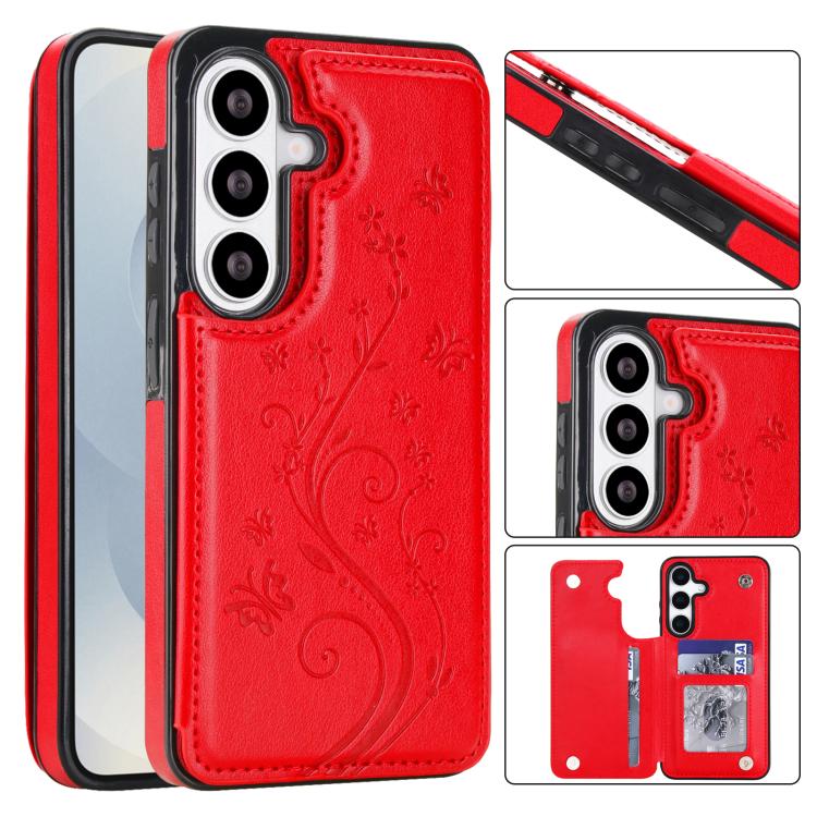 For Samsung Galaxy S26 5G Double Buckle Butterfly Embossing PU Phone Case(Red)
