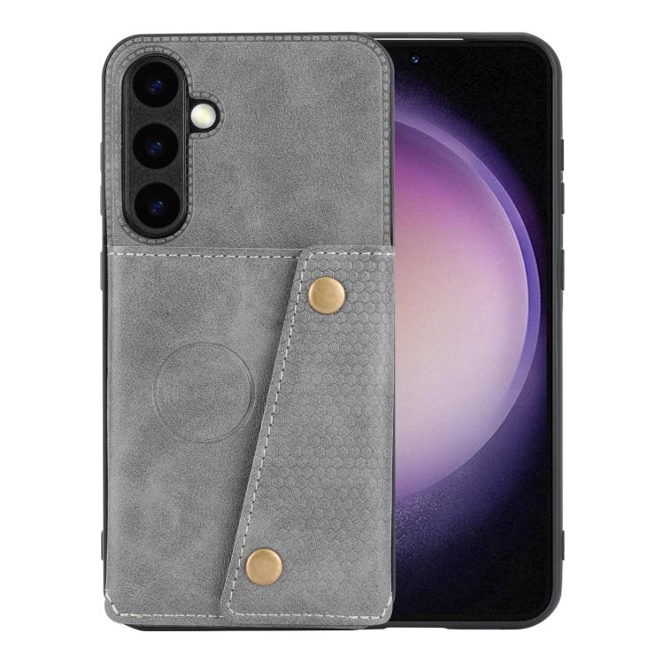For Samsung Galaxy S26 5G Double Buckle Card Slots Magnetic Phone Case(Grey)
