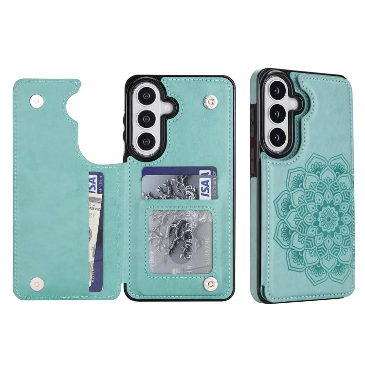 For Samsung Galaxy S26 5G Double Buckle Mandala Leather Wallet Back Cover Phone Case(Green)
