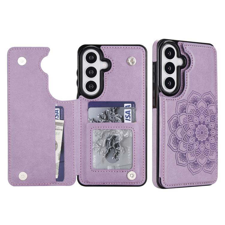 For Samsung Galaxy S26 5G Double Buckle Mandala Leather Wallet Back Cover Phone Case(Purple)
