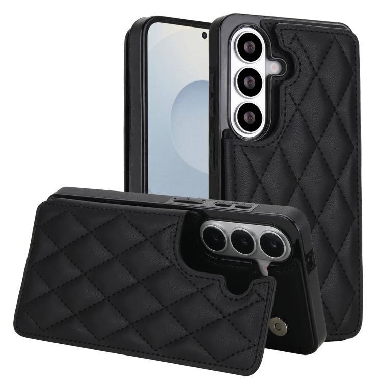 For Samsung Galaxy S26 5G Double Buckle Rhombic PU Leather Phone Case(Black)
