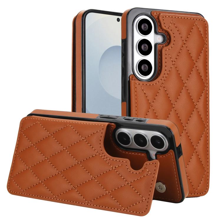 For Samsung Galaxy S26 5G Double Buckle Rhombic PU Leather Phone Case(Brown)