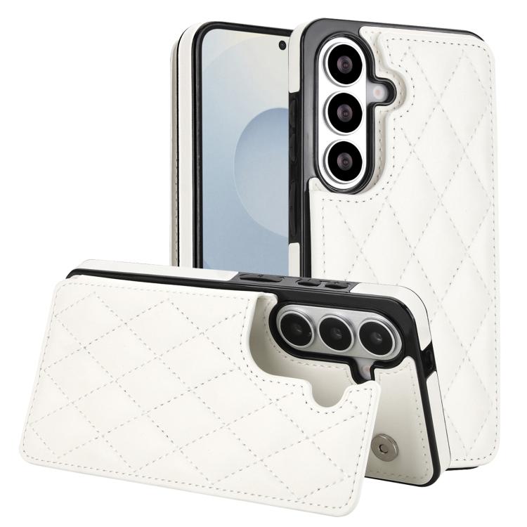 For Samsung Galaxy S26 5G Double Buckle Rhombic PU Leather Phone Case(White)