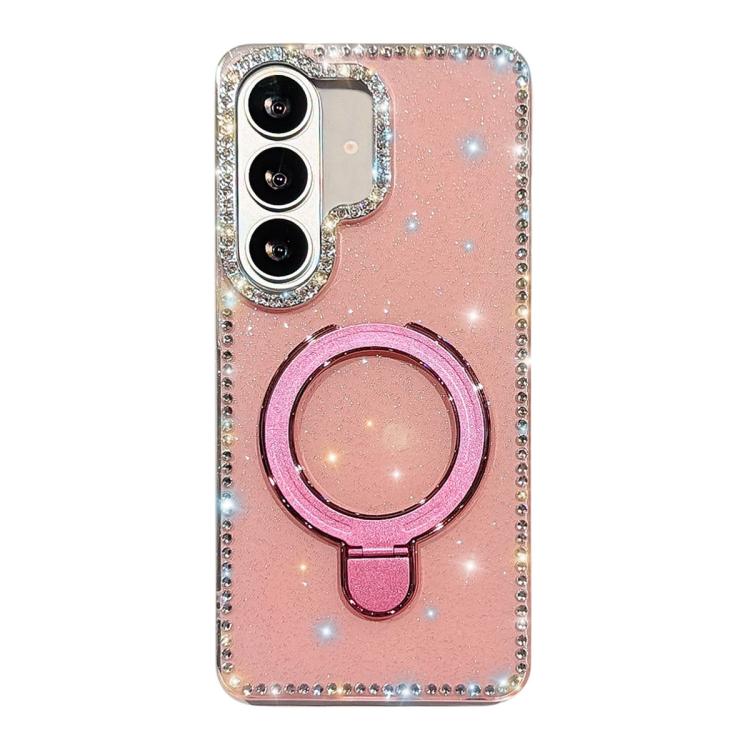 For Samsung Galaxy S26 5G Double-Sided IMD Rhinestone Magnetic Holder Shockproof Phone Case(Glitter Pink)
