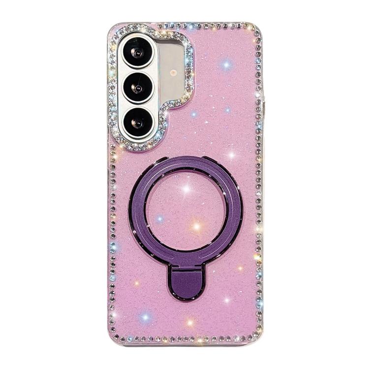 For Samsung Galaxy S26 5G Double-Sided IMD Rhinestone Magnetic Holder Shockproof Phone Case(Glitter Purple)