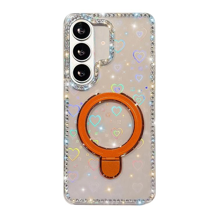 For Samsung Galaxy S26 5G Double-Sided IMD Rhinestone Magnetic Holder Shockproof Phone Case(Transparent Love)