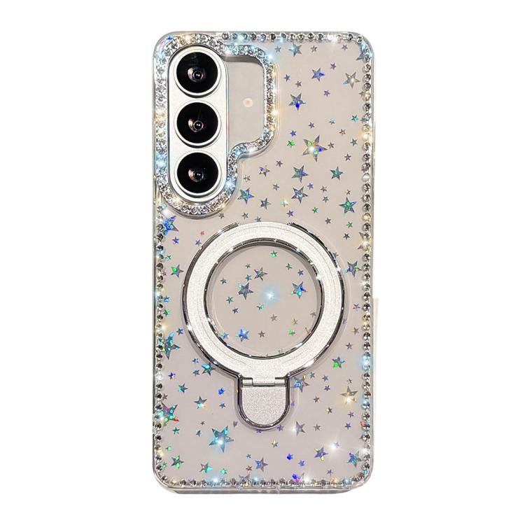 For Samsung Galaxy S26 5G Double-Sided IMD Rhinestone Magnetic Holder Shockproof Phone Case(Transparent Stars)