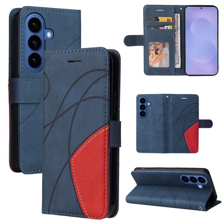 For Samsung Galaxy S26 5G Dual-color Splicing Flip Leather Phone Case(Blue)
