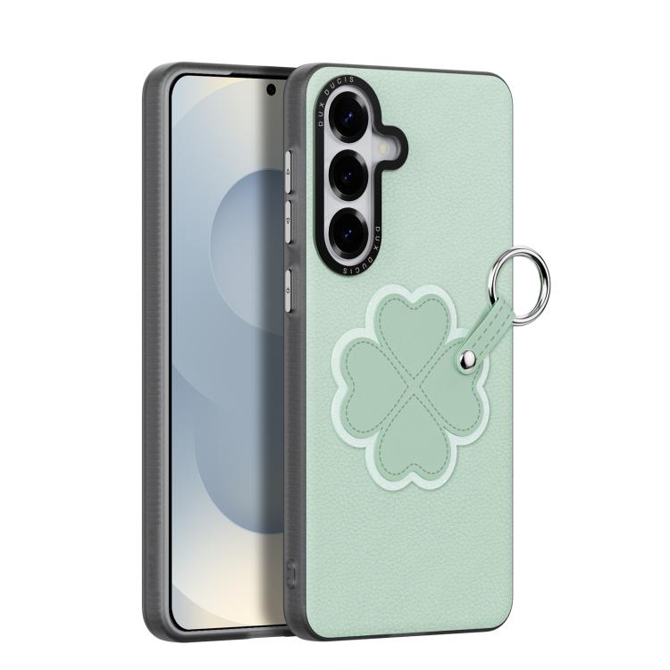 For Samsung Galaxy S26 5G DUX DUCIS LUVY Series Phone Case with Finger Ring Buckle(Grass Green Four Leaf Clover)