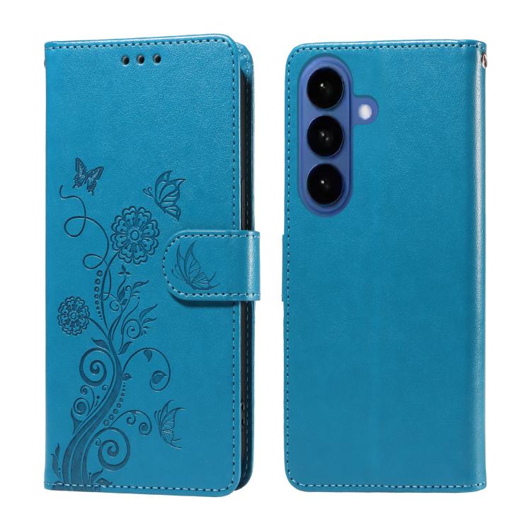 For Samsung Galaxy S26 5G Embossed Butterfly Flowers Leather Phone Case(Blue)