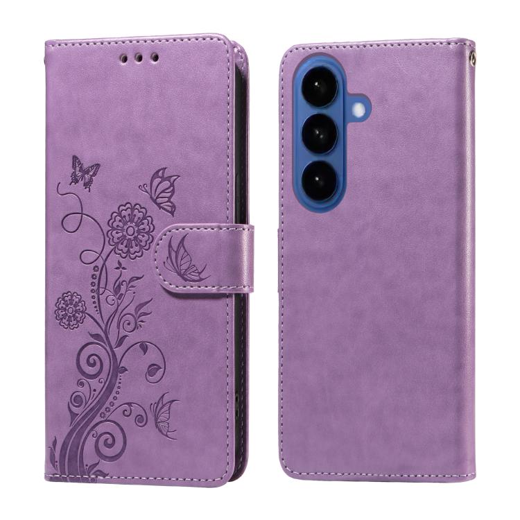For Samsung Galaxy S26 5G Embossed Butterfly Flowers Leather Phone Case(Purple)