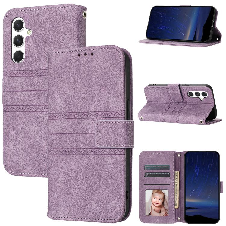 For Samsung Galaxy S26 5G Embossed Stripes Skin Feel Leather Phone Case(Light Purple)