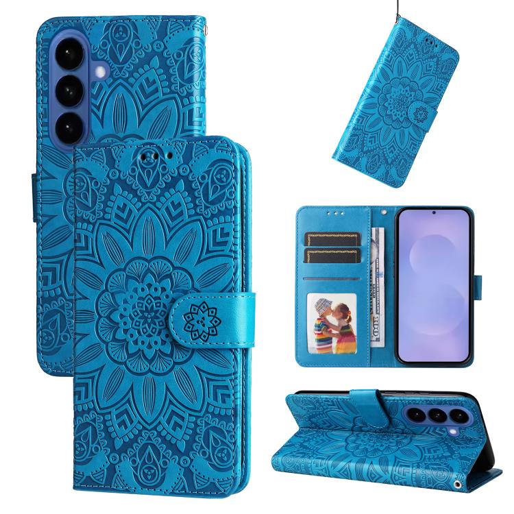 For Samsung Galaxy S26 5G Embossed Sunflower Leather Phone Case(Blue)