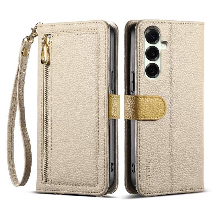 For Samsung Galaxy S26 5G ESEBLE E11 Colorful Litchi Pattern Zipper Wallet Leather Phone Case(Khaki)