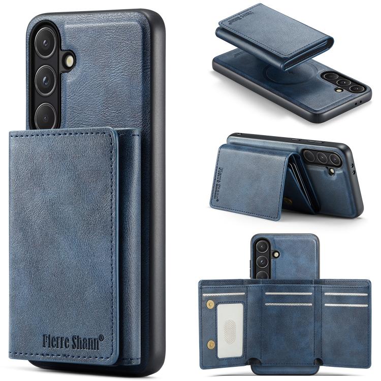 For Samsung Galaxy S26 5G Fierre Shann 2 in 1 Holder RFID Card Slot Wallet MagSafe Phone Case(Blue)