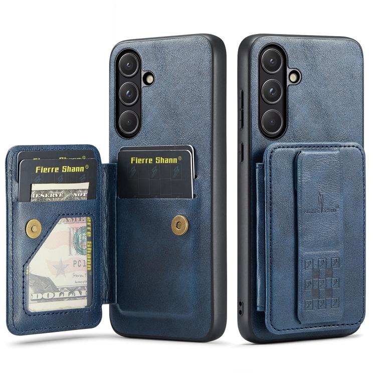For Samsung Galaxy S26 5G Fierre Shann FS-024 Oil Wax Cow Leather Card Holder Back Phone Case(Blue)