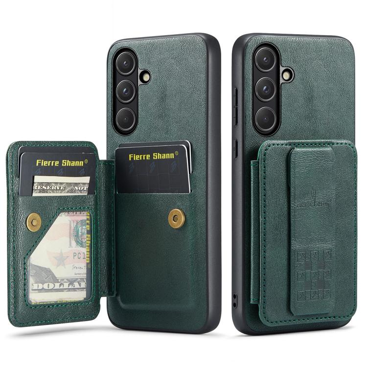 For Samsung Galaxy S26 5G Fierre Shann FS-024 Oil Wax Cow Leather Card Holder Back Phone Case(Green)