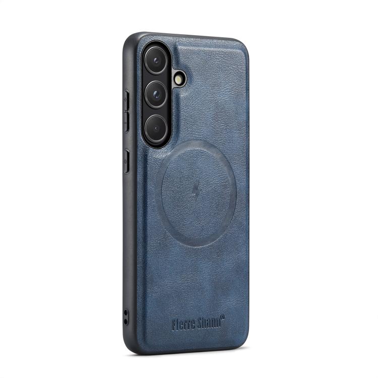 For Samsung Galaxy S26 5G Fierre Shann FS-027 Cowhide Texture MagSafe Magnetic Phone Case(Blue)