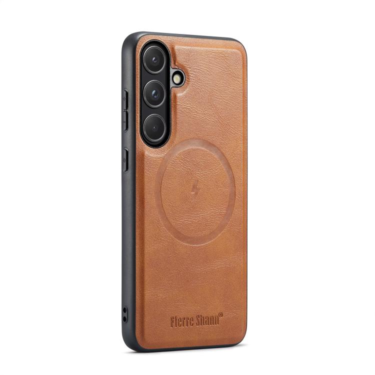 For Samsung Galaxy S26 5G Fierre Shann FS-027 Cowhide Texture MagSafe Magnetic Phone Case(Brown)