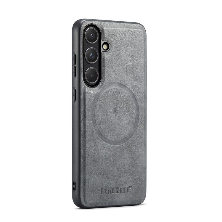 For Samsung Galaxy S26 5G Fierre Shann FS-027 Cowhide Texture MagSafe Magnetic Phone Case(Grey)