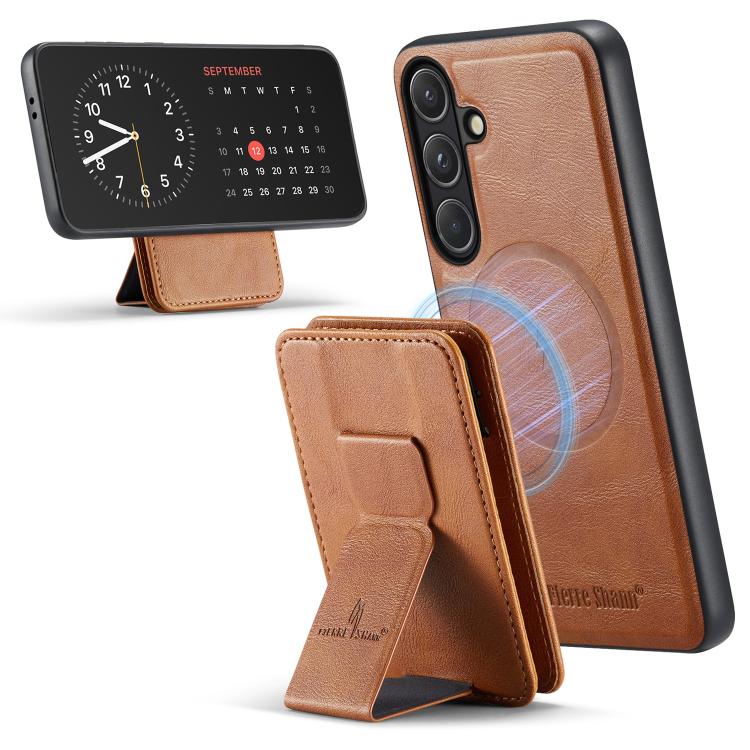 For Samsung Galaxy S26 5G Fierre Shann FS028 MagSafe RFID Card Holder Back Phone Case(Brown)