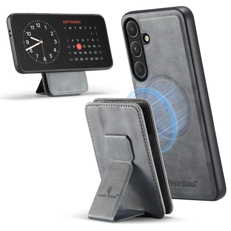For Samsung Galaxy S26 5G Fierre Shann FS028 MagSafe RFID Card Holder Back Phone Case(Grey)