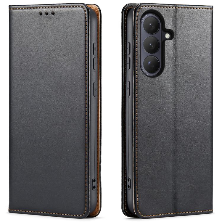For Samsung Galaxy S26 5G Fierre Shann PU Genuine Leather Texture Phone Case(Black)