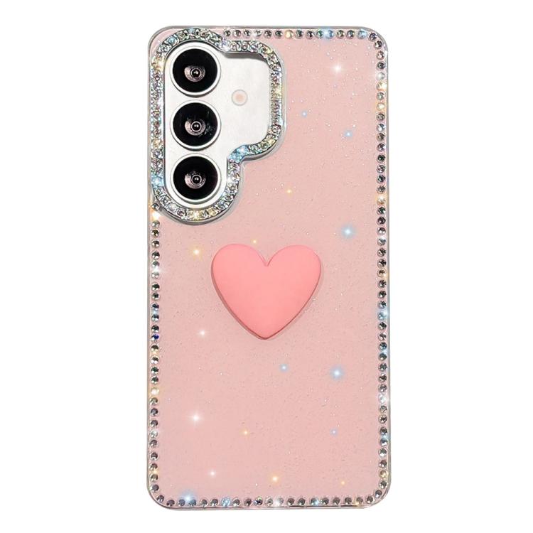 For Samsung Galaxy S26 5G Flash Rhinestone Double-sided IMD Love Heart Phone Case(Glitter Pink)