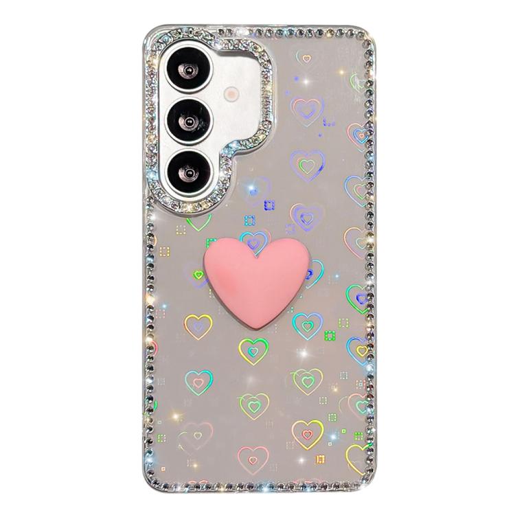 For Samsung Galaxy S26 5G Flash Rhinestone Double-sided IMD Love Heart Phone Case(Lover Transparent)