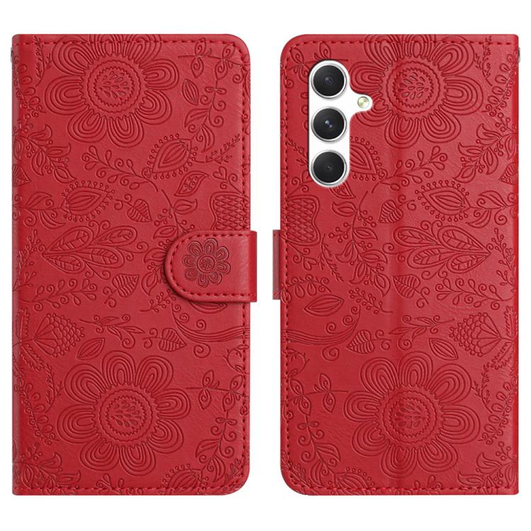 For Samsung Galaxy S26 5G Floral Embossed Pattern Leather Phone Case(Red)