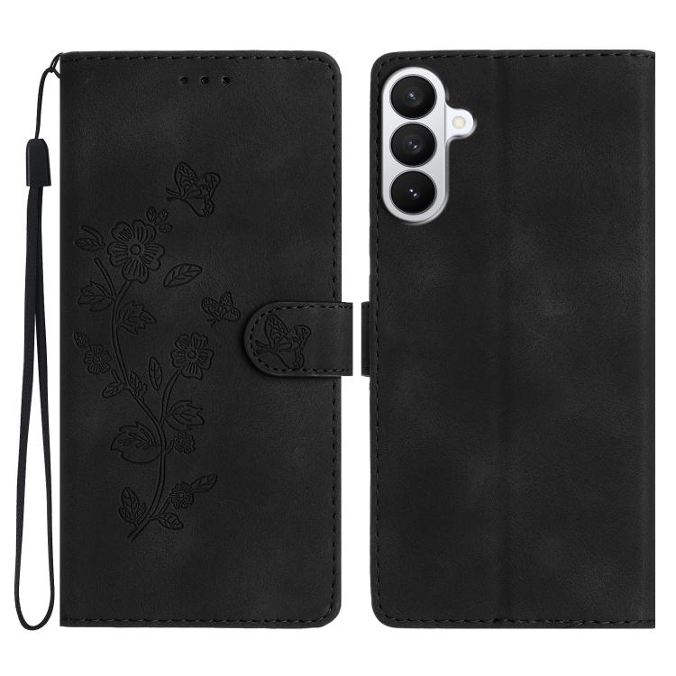 For Samsung Galaxy S26 5G Flower Butterfly Embossing Pattern Leather Phone Case(Black)