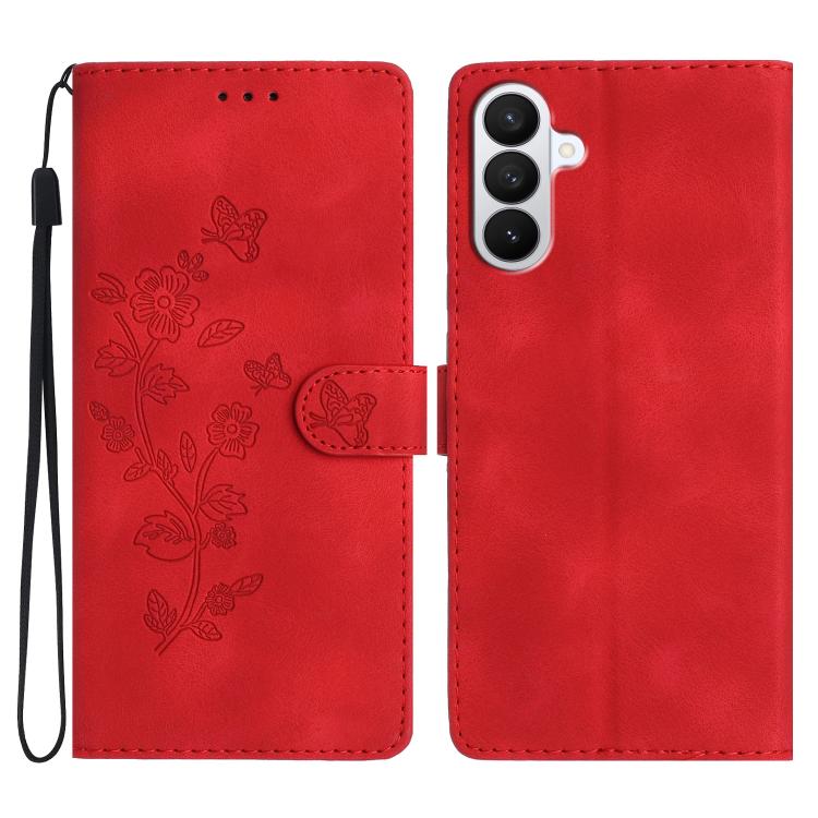 For Samsung Galaxy S26 5G Flower Butterfly Embossing Pattern Leather Phone Case(Red)