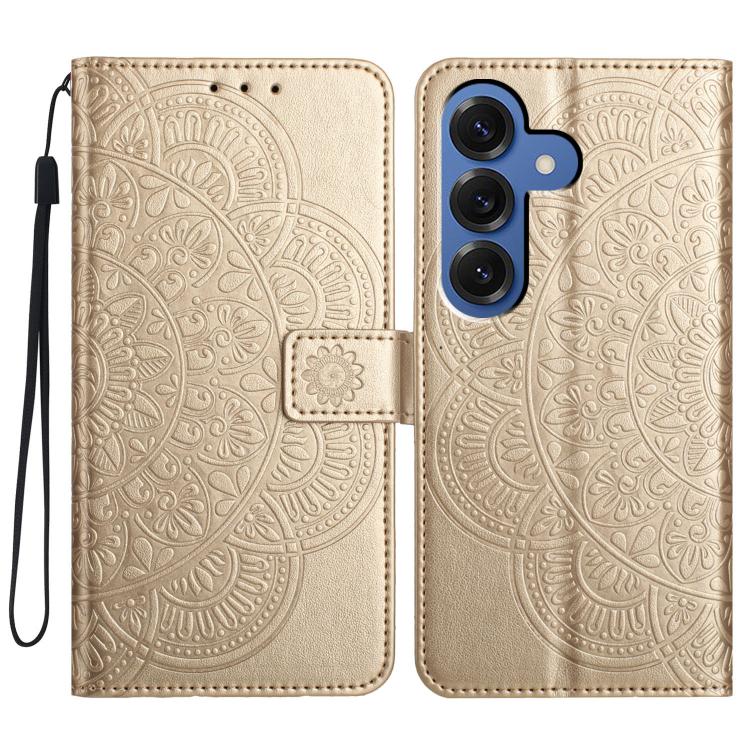 For Samsung Galaxy S26 5G Flower Embossed Leather Phone Case(Gold)