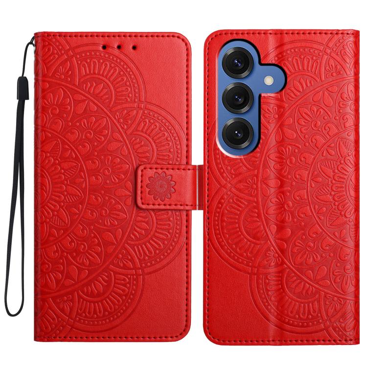 For Samsung Galaxy S26 5G Flower Embossed Leather Phone Case(Red)