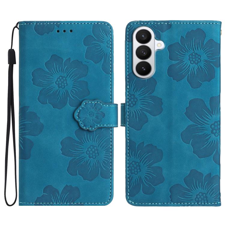 For Samsung Galaxy S26 5G Flower Embossing Pattern Leather Phone Case(Blue)