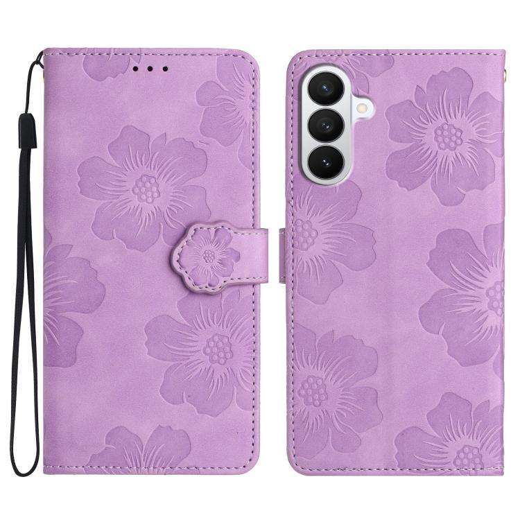 For Samsung Galaxy S26 5G Flower Embossing Pattern Leather Phone Case(Purple)