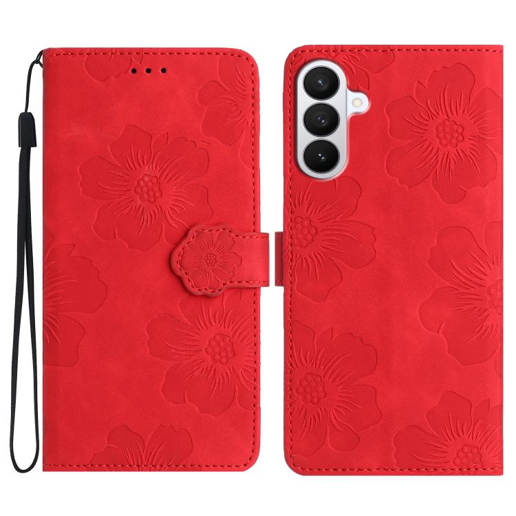 For Samsung Galaxy S26 5G Flower Embossing Pattern Leather Phone Case(Red)