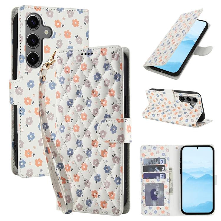 For Samsung Galaxy S26 5G Flower Pattern Buckle Leather Phone Case with Lanyard(Florals)