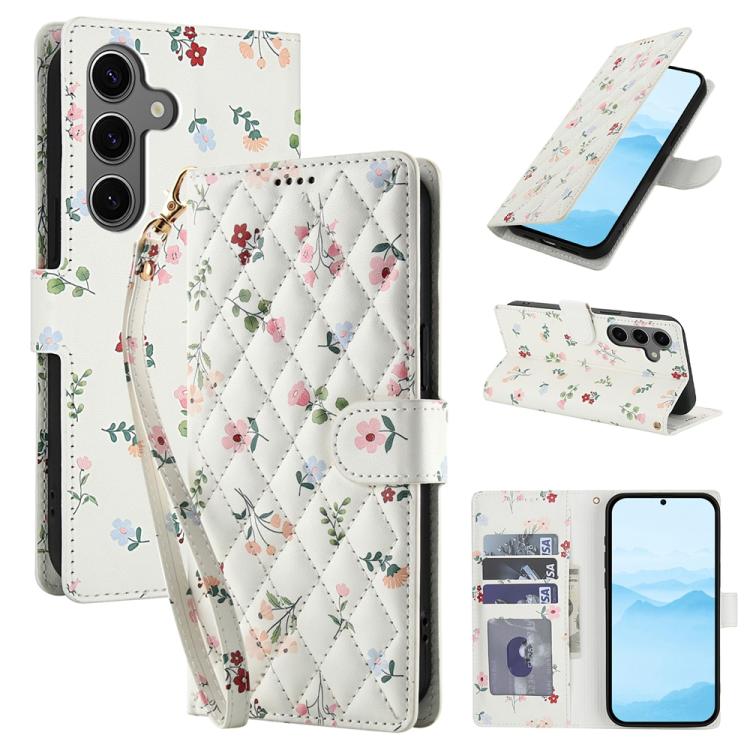 For Samsung Galaxy S26 5G Flower Pattern Buckle Leather Phone Case with Lanyard(Pink Flowers)