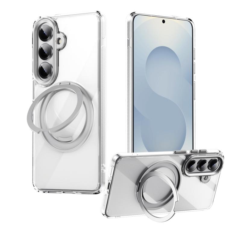 For Samsung Galaxy S26 5G Gear-Style Stress Relief 360 Rotation Holder MagSafe Phone Case(Transparent)