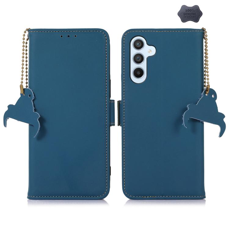 For Samsung Galaxy S26 5G Genuine Leather Magnetic RFID Leather Phone Case(Blue)