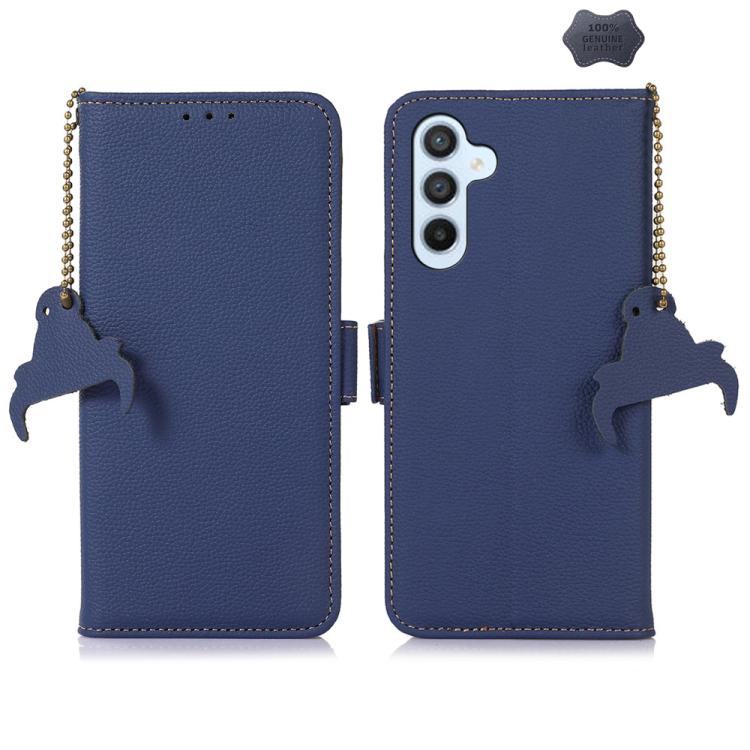 For Samsung Galaxy S26 5G Genuine Leather Mino Magnetic RFID Leather Phone Case(Blue)