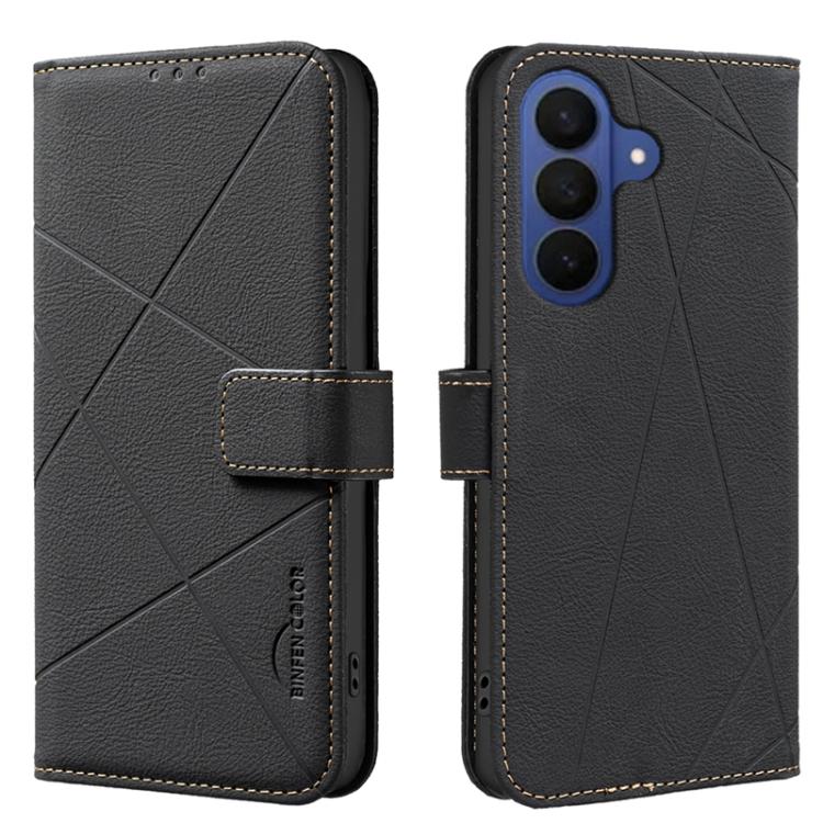 For Samsung Galaxy S26 5G Geometric Pattern RFID Leather Phone Case(Black)