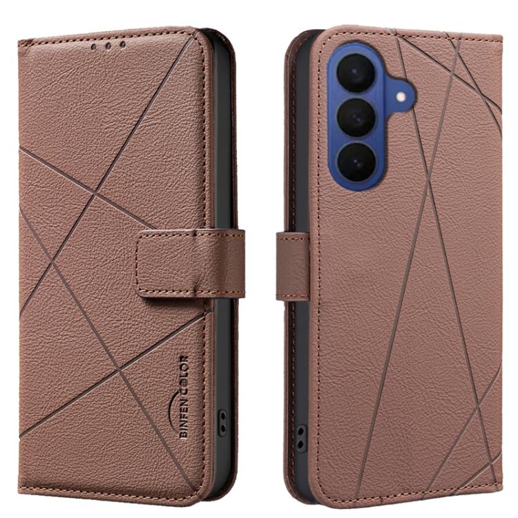 For Samsung Galaxy S26 5G Geometric Pattern RFID Leather Phone Case(Brown)