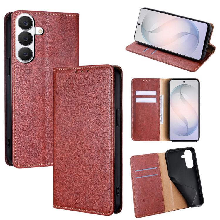 For Samsung Galaxy S26 5G Gloss Oil Solid Color Magnetic Leather Phone Case(Brown)