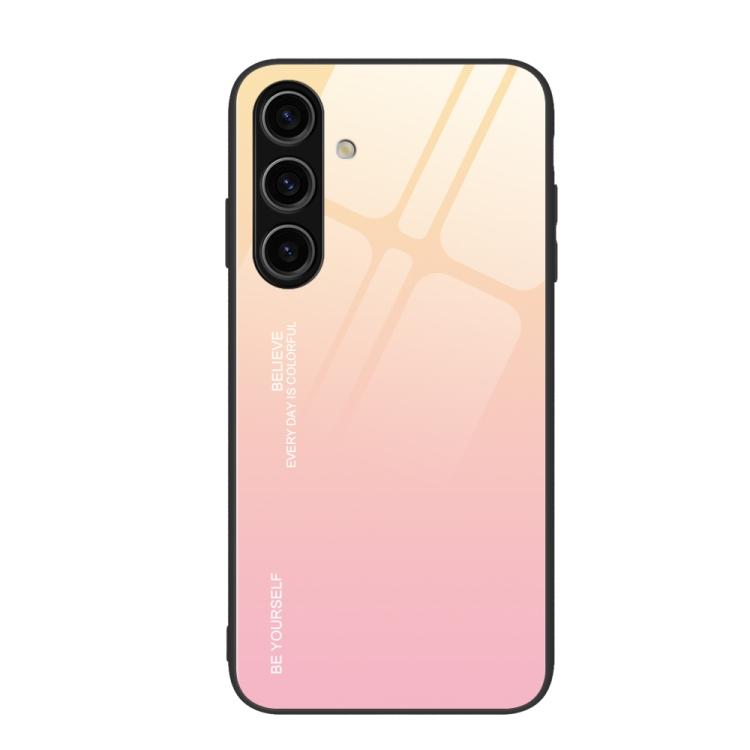 For Samsung Galaxy S26 5G Gradient Color Glass Phone Case(Yellow Pink)