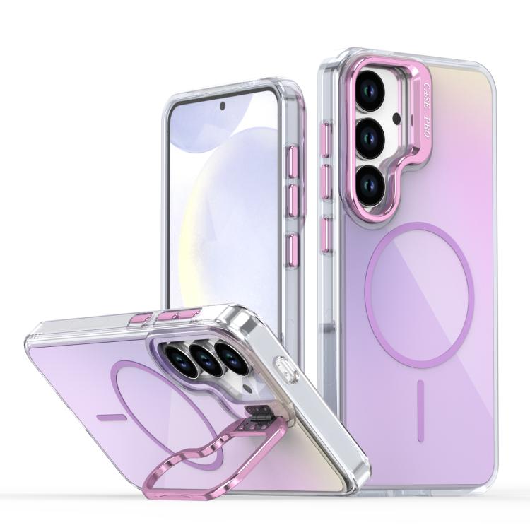 For Samsung Galaxy S26 5G Gradient Discolor Lens Kickstand Magsafe Phone Case(Purple)