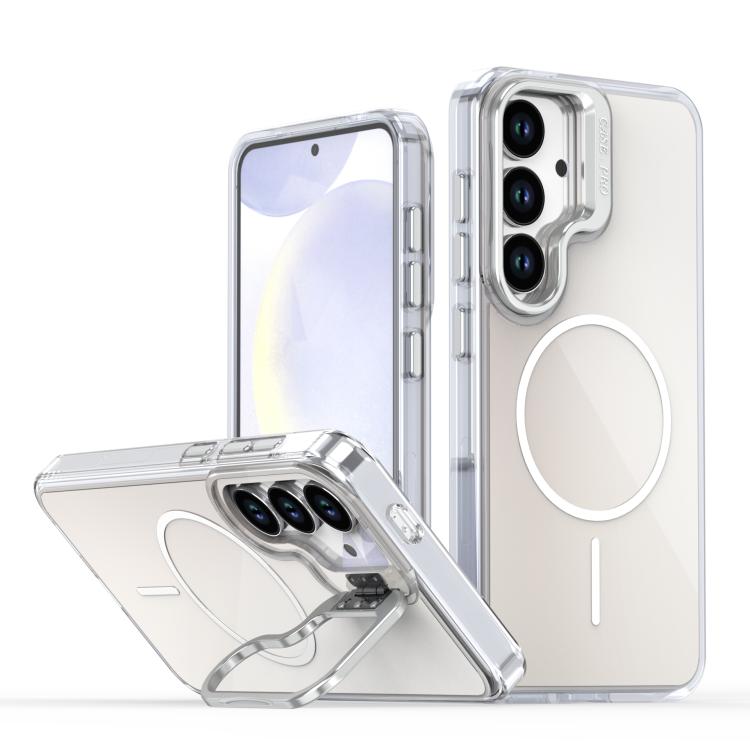 For Samsung Galaxy S26 5G Gradient Discolor Lens Kickstand Magsafe Phone Case(White)