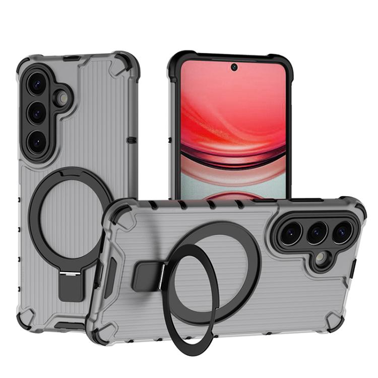For Samsung Galaxy S26 5G Grating Holder Shockproof Phone Case(Transparent Black)